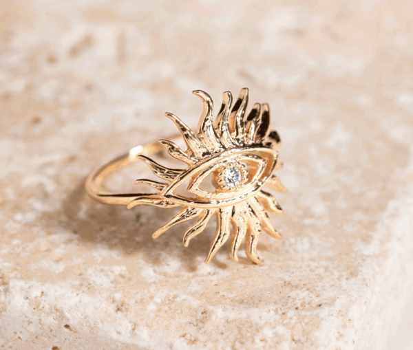 Bague Soleil en plaqué or 750 (3 microns), fabriquée en or 100 % recyclé